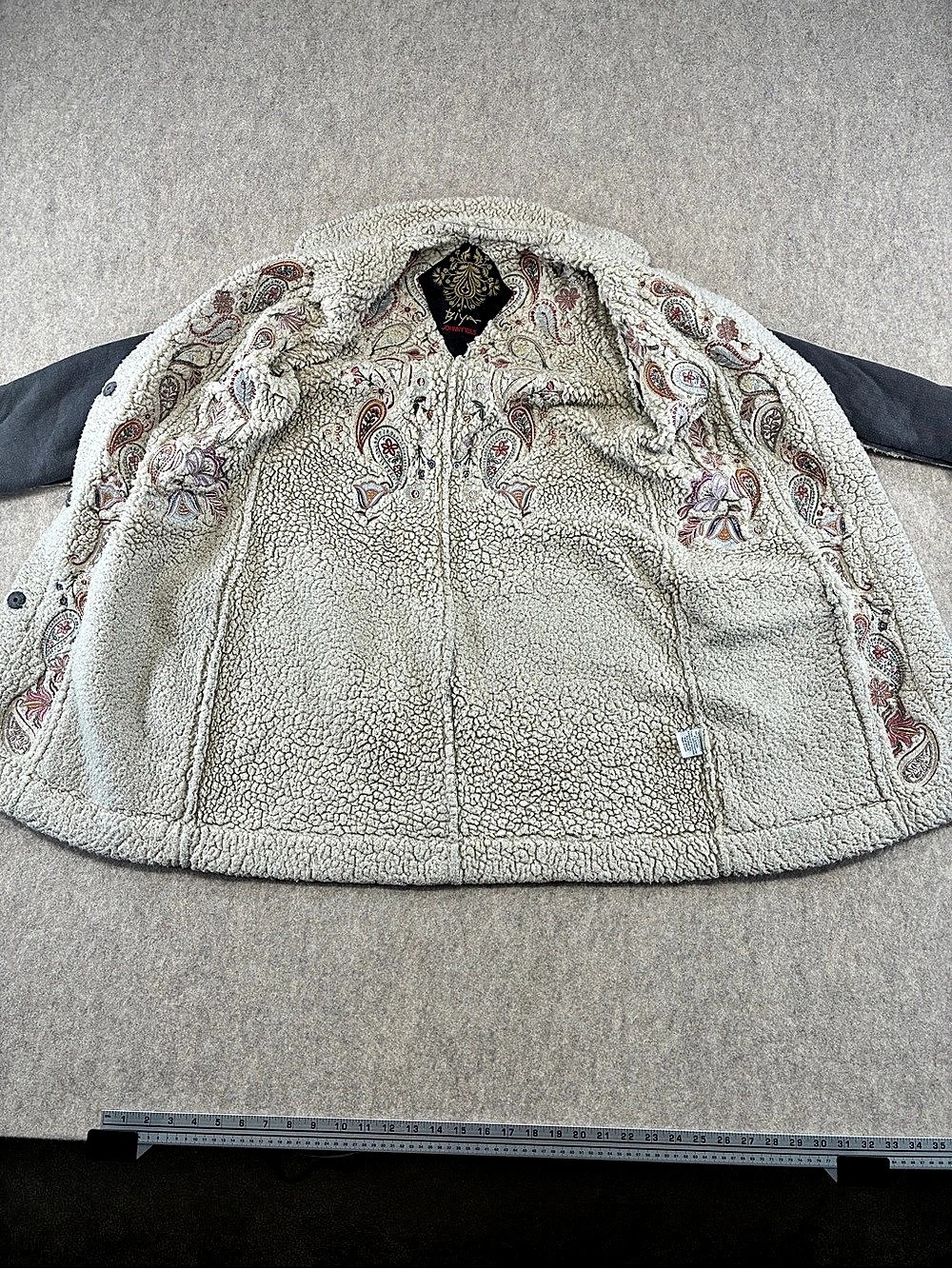 Johnny Was Biya Women's Sherpa Lined Embroidered Paisley Coat Gray Size S - Picture 6 of 16